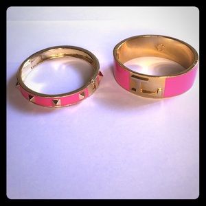 Bright pink and gold heavy bangle bracelet set